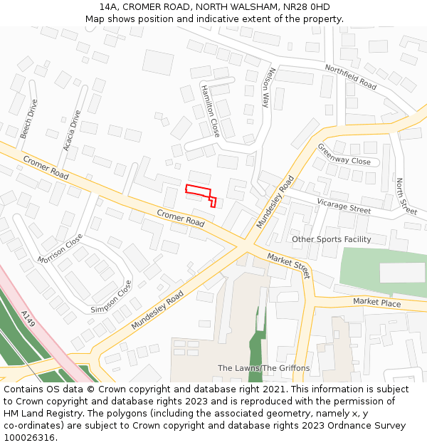 14A, CROMER ROAD, NORTH WALSHAM, NR28 0HD: Location map and indicative extent of plot
