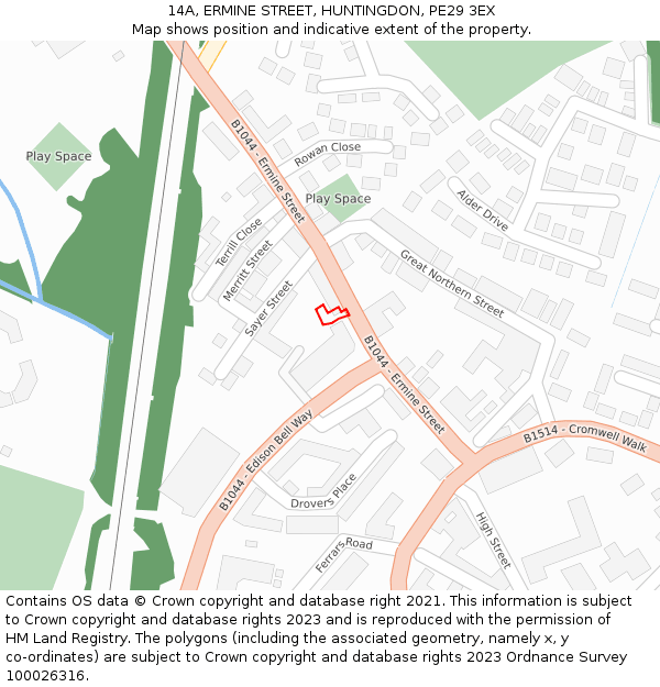14A, ERMINE STREET, HUNTINGDON, PE29 3EX: Location map and indicative extent of plot