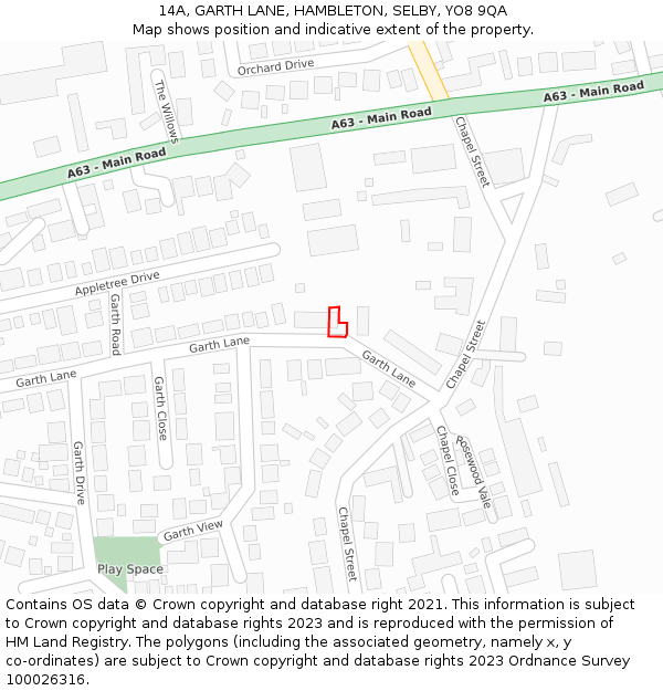 14A, GARTH LANE, HAMBLETON, SELBY, YO8 9QA: Location map and indicative extent of plot