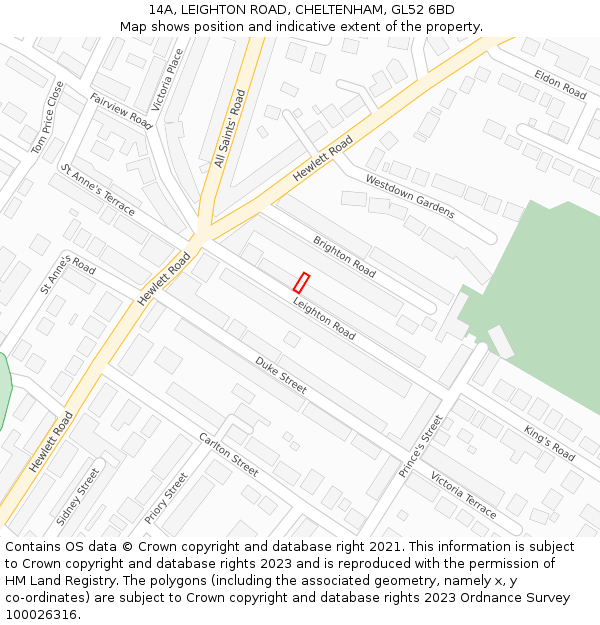 14A, LEIGHTON ROAD, CHELTENHAM, GL52 6BD: Location map and indicative extent of plot