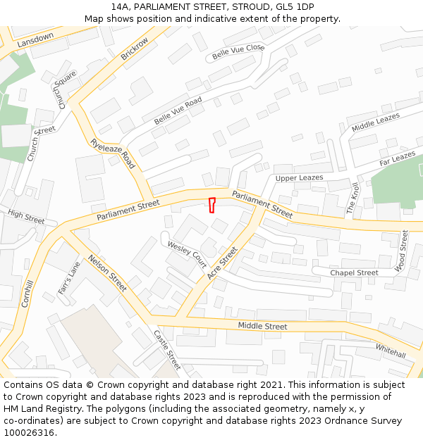 14A, PARLIAMENT STREET, STROUD, GL5 1DP: Location map and indicative extent of plot