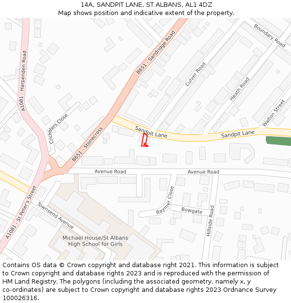 14A, SANDPIT LANE, ST ALBANS, AL1 4DZ: Location map and indicative extent of plot