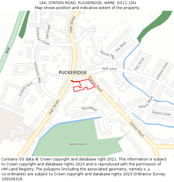 14A, STATION ROAD, PUCKERIDGE, WARE, SG11 1SN: Location map and indicative extent of plot