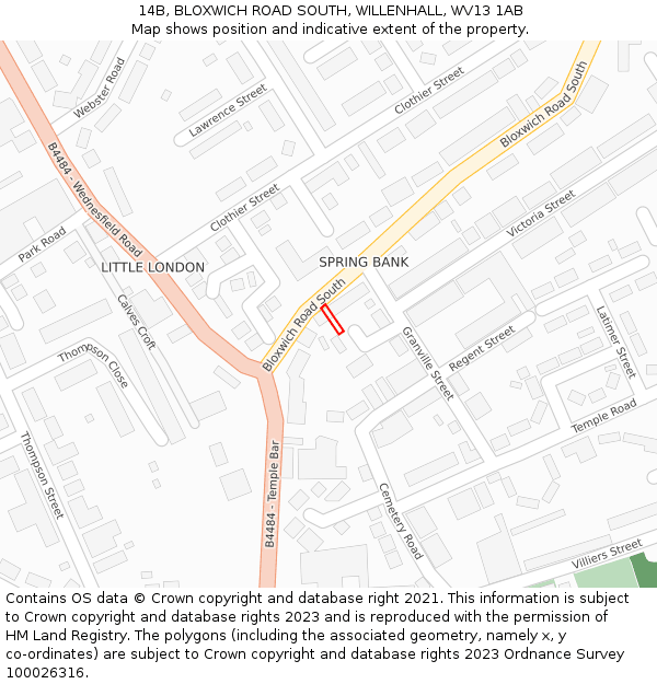 14B, BLOXWICH ROAD SOUTH, WILLENHALL, WV13 1AB: Location map and indicative extent of plot