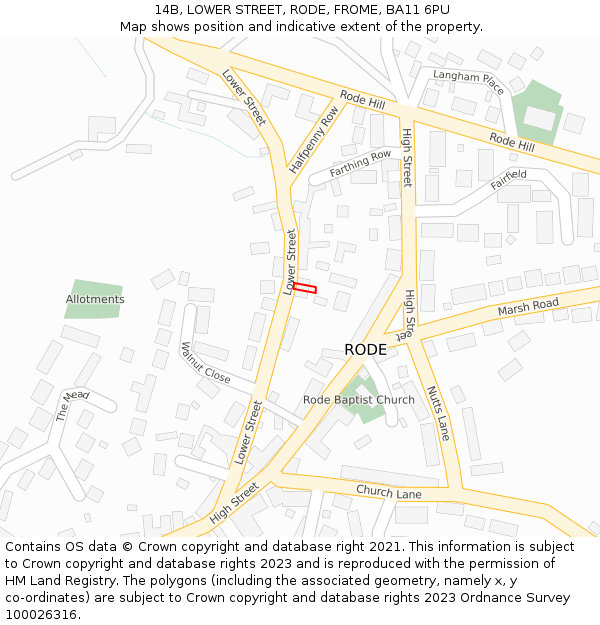 14B, LOWER STREET, RODE, FROME, BA11 6PU: Location map and indicative extent of plot