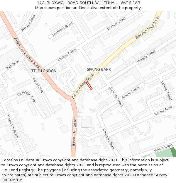 14C, BLOXWICH ROAD SOUTH, WILLENHALL, WV13 1AB: Location map and indicative extent of plot