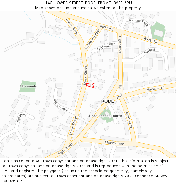 14C, LOWER STREET, RODE, FROME, BA11 6PU: Location map and indicative extent of plot