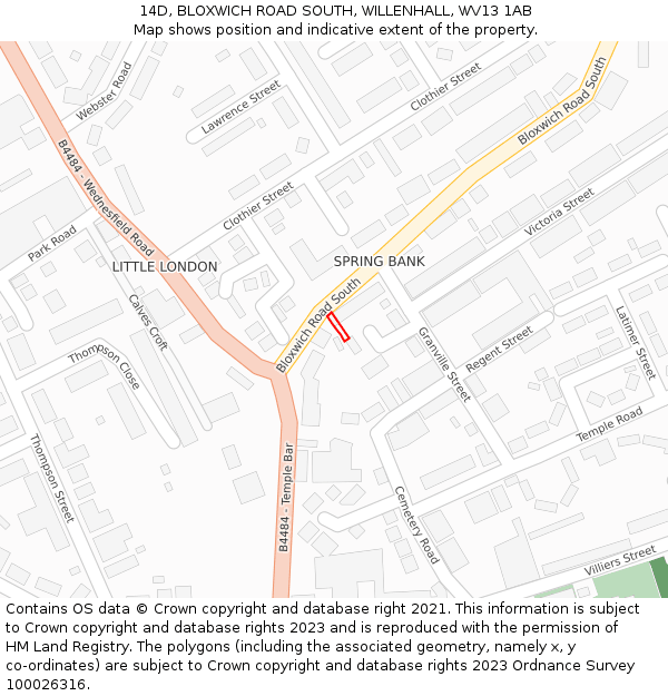 14D, BLOXWICH ROAD SOUTH, WILLENHALL, WV13 1AB: Location map and indicative extent of plot