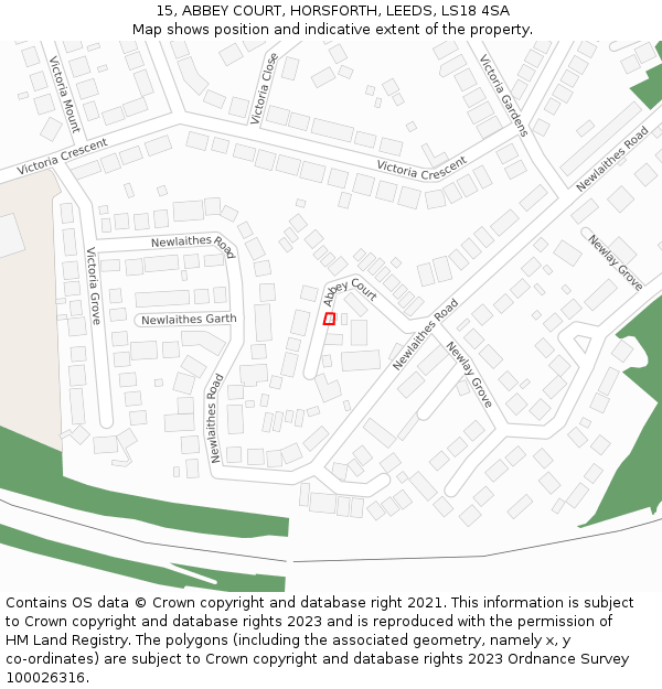 15, ABBEY COURT, HORSFORTH, LEEDS, LS18 4SA: Location map and indicative extent of plot