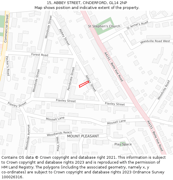 15, ABBEY STREET, CINDERFORD, GL14 2NP: Location map and indicative extent of plot