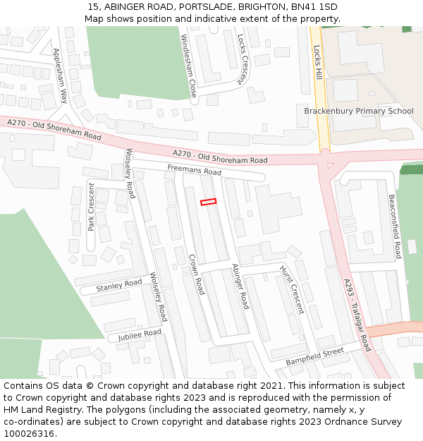 15, ABINGER ROAD, PORTSLADE, BRIGHTON, BN41 1SD: Location map and indicative extent of plot