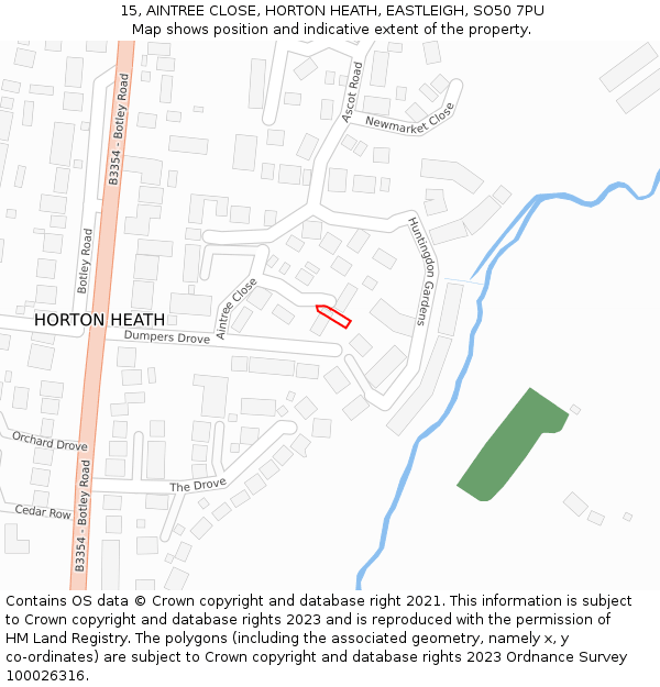 15, AINTREE CLOSE, HORTON HEATH, EASTLEIGH, SO50 7PU: Location map and indicative extent of plot