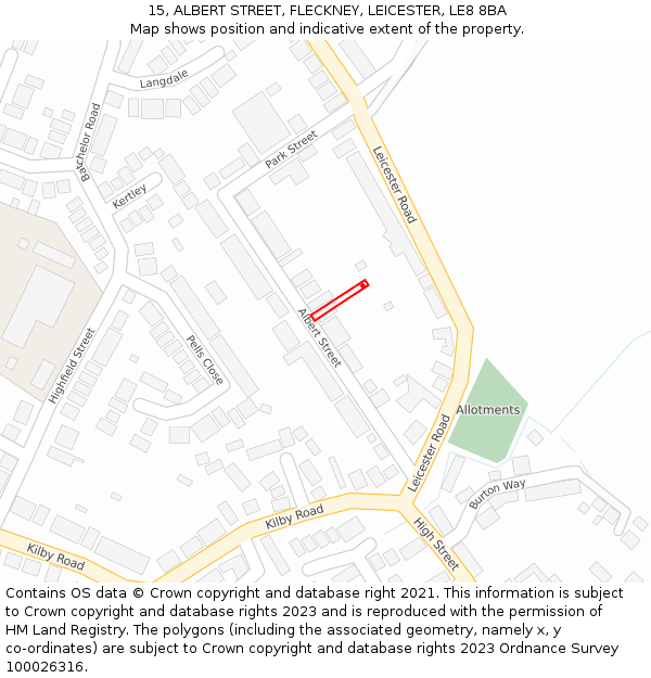 15, ALBERT STREET, FLECKNEY, LEICESTER, LE8 8BA: Location map and indicative extent of plot