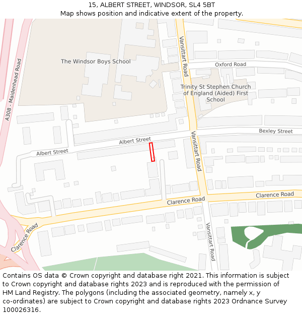 15, ALBERT STREET, WINDSOR, SL4 5BT: Location map and indicative extent of plot