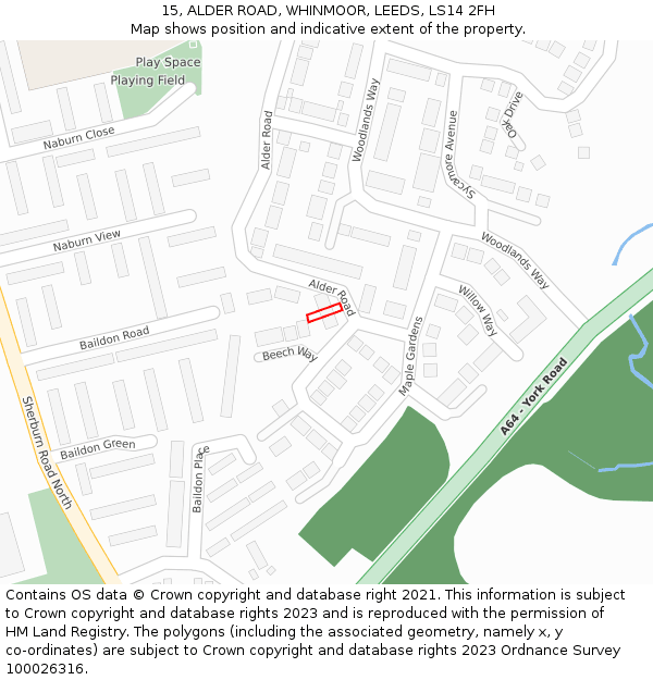 15, ALDER ROAD, WHINMOOR, LEEDS, LS14 2FH: Location map and indicative extent of plot