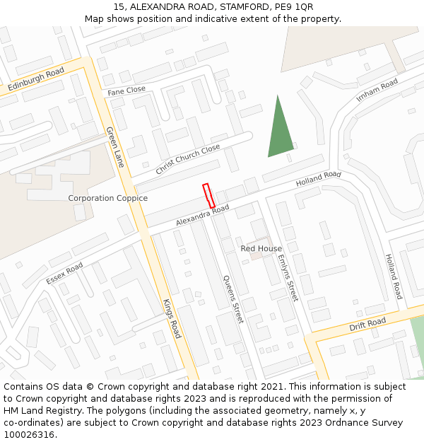15, ALEXANDRA ROAD, STAMFORD, PE9 1QR: Location map and indicative extent of plot