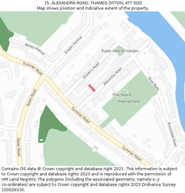 15, ALEXANDRA ROAD, THAMES DITTON, KT7 0QS: Location map and indicative extent of plot