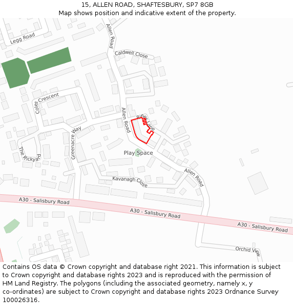 15, ALLEN ROAD, SHAFTESBURY, SP7 8GB: Location map and indicative extent of plot