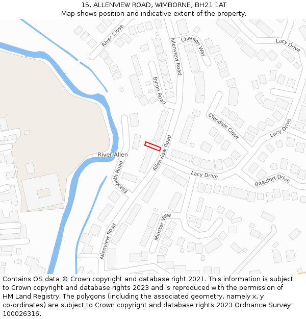 15, ALLENVIEW ROAD, WIMBORNE, BH21 1AT: Location map and indicative extent of plot