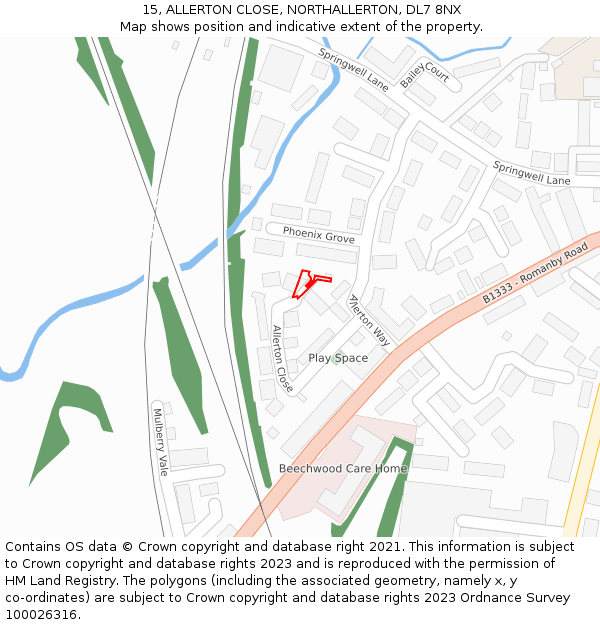15, ALLERTON CLOSE, NORTHALLERTON, DL7 8NX: Location map and indicative extent of plot