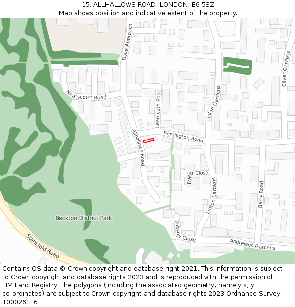 15, ALLHALLOWS ROAD, LONDON, E6 5SZ: Location map and indicative extent of plot