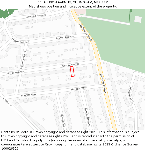 15, ALLISON AVENUE, GILLINGHAM, ME7 3BZ: Location map and indicative extent of plot