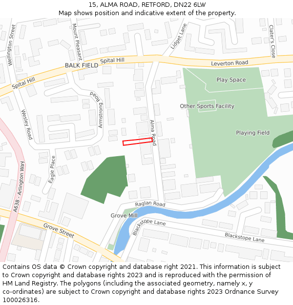 15, ALMA ROAD, RETFORD, DN22 6LW: Location map and indicative extent of plot