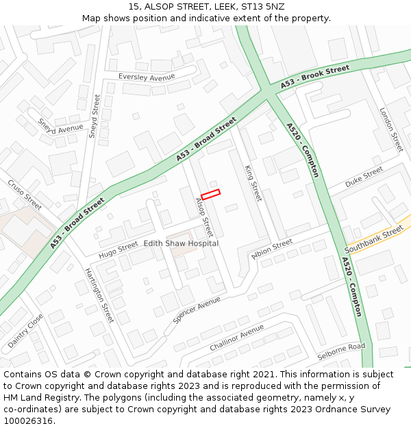 15, ALSOP STREET, LEEK, ST13 5NZ: Location map and indicative extent of plot
