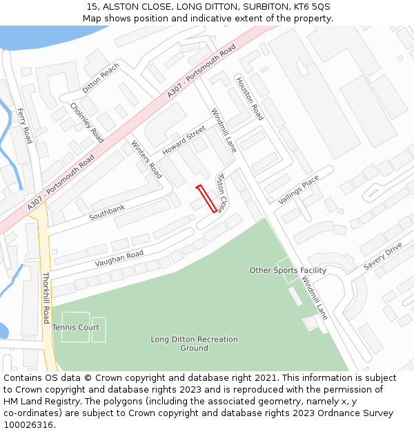 15, ALSTON CLOSE, LONG DITTON, SURBITON, KT6 5QS: Location map and indicative extent of plot