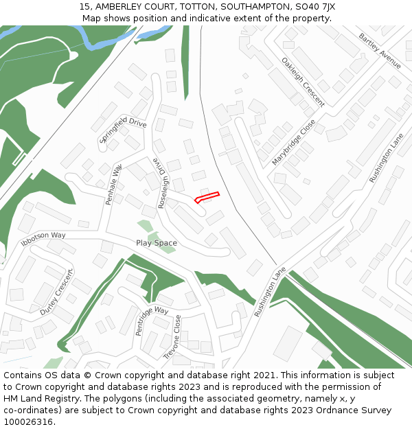 15, AMBERLEY COURT, TOTTON, SOUTHAMPTON, SO40 7JX: Location map and indicative extent of plot
