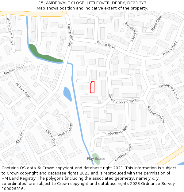 15, AMBERVALE CLOSE, LITTLEOVER, DERBY, DE23 3YB: Location map and indicative extent of plot