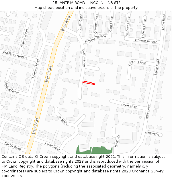 15, ANTRIM ROAD, LINCOLN, LN5 8TF: Location map and indicative extent of plot