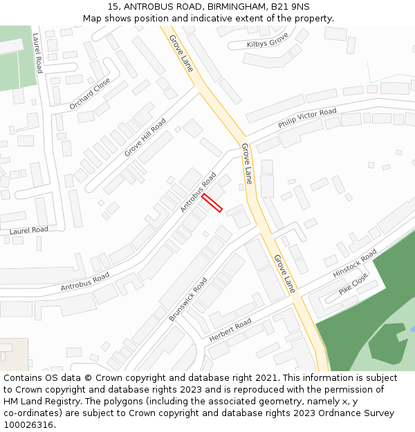 15, ANTROBUS ROAD, BIRMINGHAM, B21 9NS: Location map and indicative extent of plot