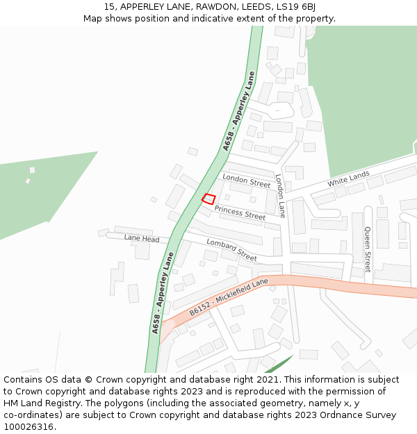 15, APPERLEY LANE, RAWDON, LEEDS, LS19 6BJ: Location map and indicative extent of plot