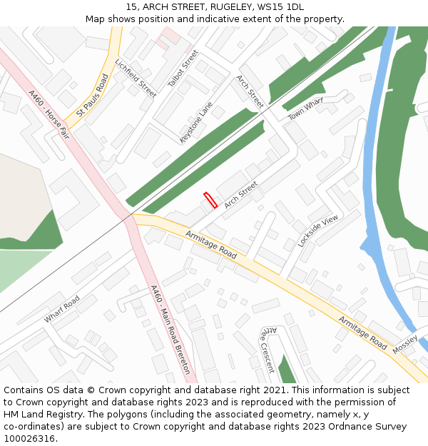 15, ARCH STREET, RUGELEY, WS15 1DL: Location map and indicative extent of plot