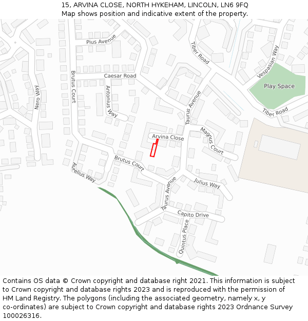 15, ARVINA CLOSE, NORTH HYKEHAM, LINCOLN, LN6 9FQ: Location map and indicative extent of plot