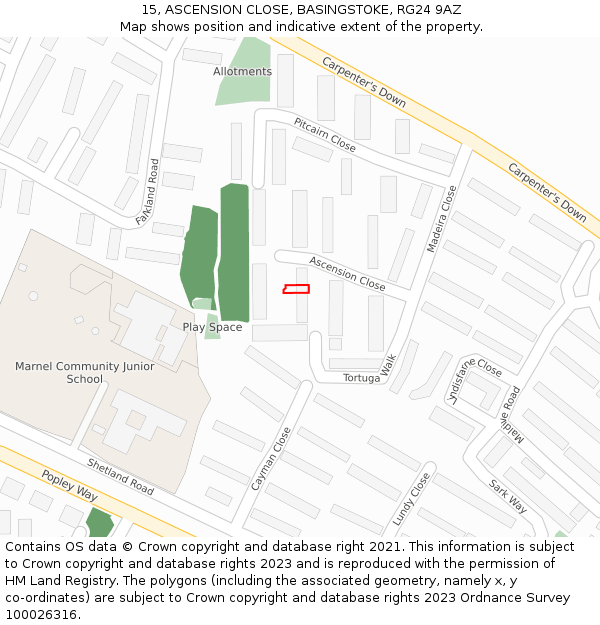 15, ASCENSION CLOSE, BASINGSTOKE, RG24 9AZ: Location map and indicative extent of plot