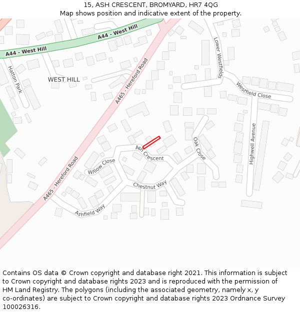 15, ASH CRESCENT, BROMYARD, HR7 4QG: Location map and indicative extent of plot