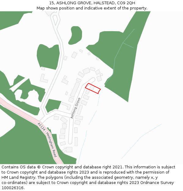 15, ASHLONG GROVE, HALSTEAD, CO9 2QH: Location map and indicative extent of plot