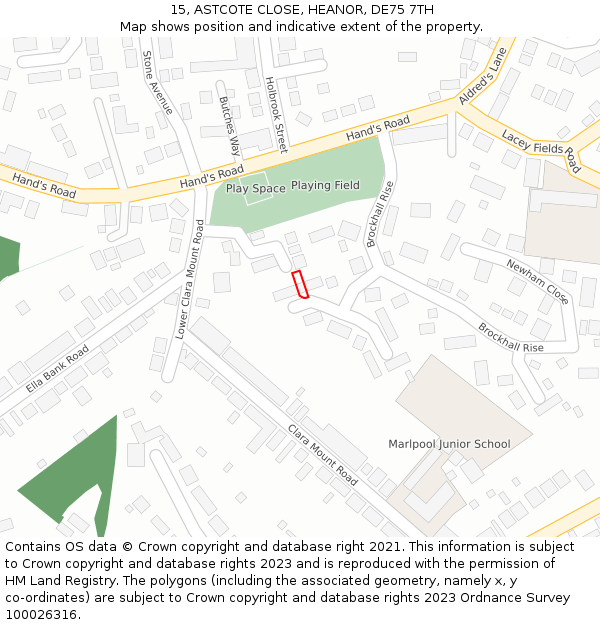 15, ASTCOTE CLOSE, HEANOR, DE75 7TH: Location map and indicative extent of plot