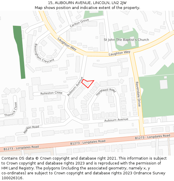 15, AUBOURN AVENUE, LINCOLN, LN2 2JW: Location map and indicative extent of plot