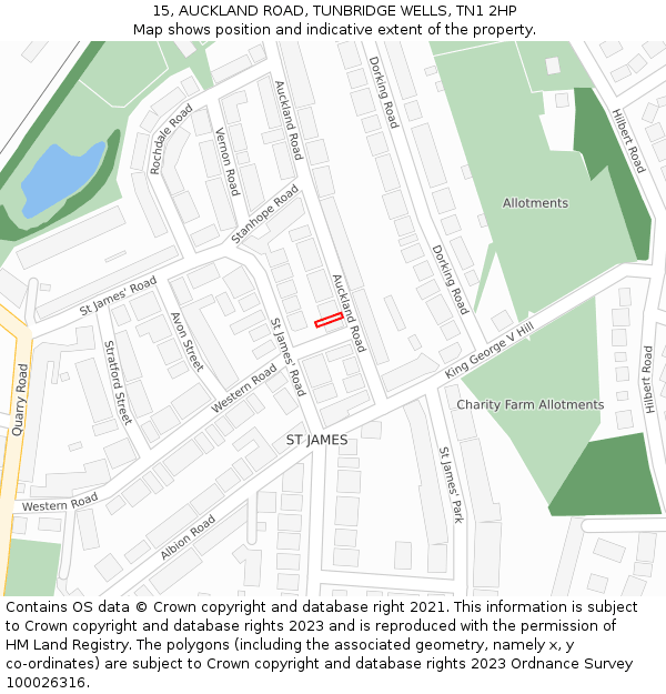 15, AUCKLAND ROAD, TUNBRIDGE WELLS, TN1 2HP: Location map and indicative extent of plot
