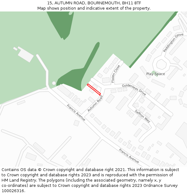 15, AUTUMN ROAD, BOURNEMOUTH, BH11 8TF: Location map and indicative extent of plot