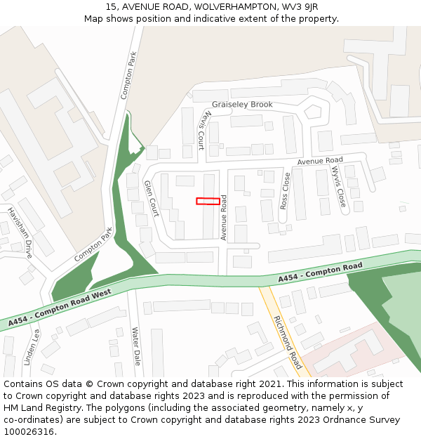 15, AVENUE ROAD, WOLVERHAMPTON, WV3 9JR: Location map and indicative extent of plot