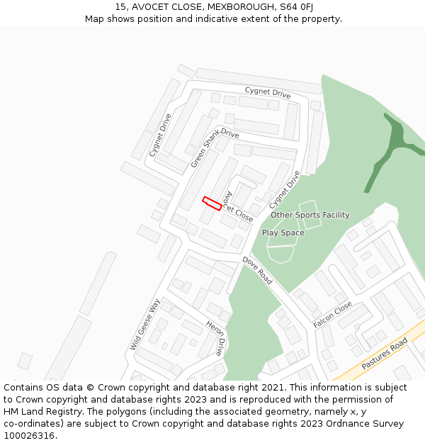 15, AVOCET CLOSE, MEXBOROUGH, S64 0FJ: Location map and indicative extent of plot