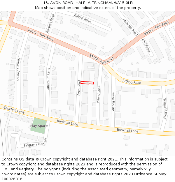 15, AVON ROAD, HALE, ALTRINCHAM, WA15 0LB: Location map and indicative extent of plot