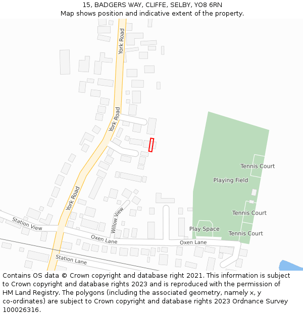 15, BADGERS WAY, CLIFFE, SELBY, YO8 6RN: Location map and indicative extent of plot