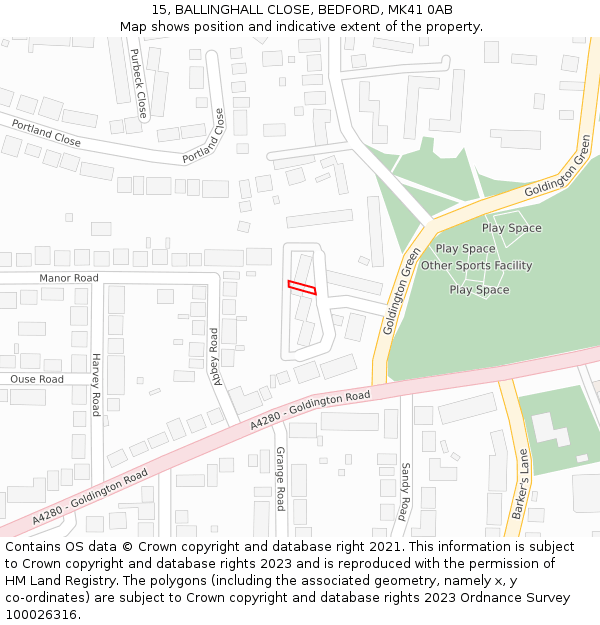 15, BALLINGHALL CLOSE, BEDFORD, MK41 0AB: Location map and indicative extent of plot