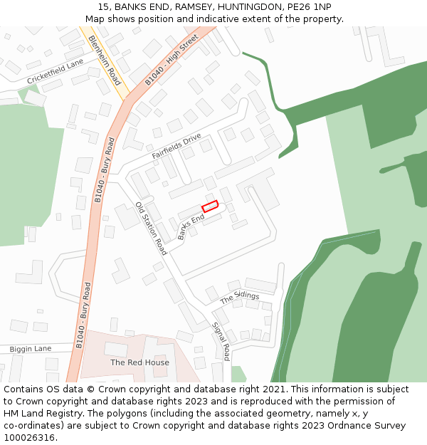 15, BANKS END, RAMSEY, HUNTINGDON, PE26 1NP: Location map and indicative extent of plot