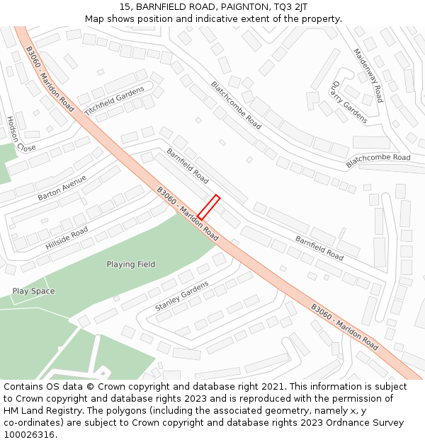 15, BARNFIELD ROAD, PAIGNTON, TQ3 2JT: Location map and indicative extent of plot
